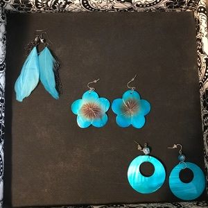 Lot of 3 pairs of earrings feather and Shell type